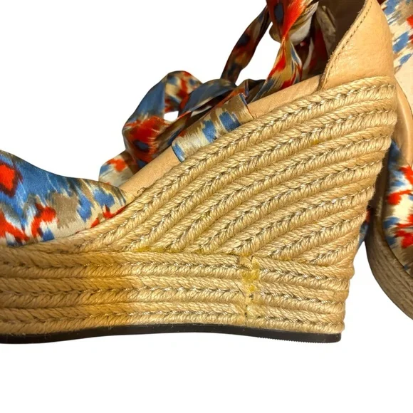 UGG Australia wedges Luciana espadrille orange blue silk ankle wrap heels size 8 - Picture 12 of 12